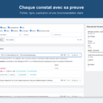 Chaque constat avec sa preuve : fichier, ligne, explication et recommandation