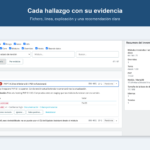 Cada hallazgo con su evidencia: fichero, línea, explicación y recomendación