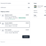 Checkout shipping step showing an estimated delivery date next to each available carrier